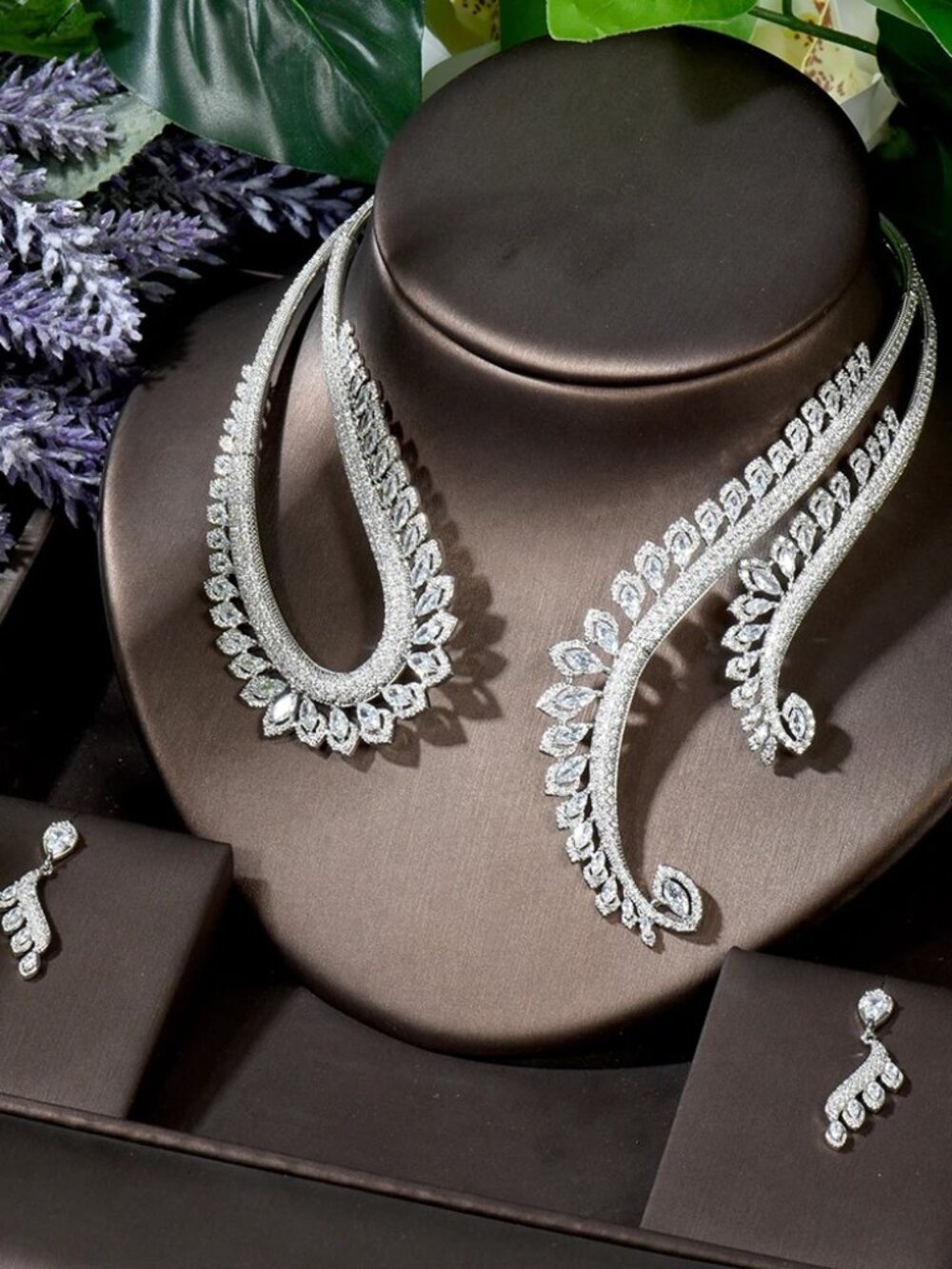 Wedding & Formal: Keisha Faux Pearl/ CZ Necklace & Earrings Set